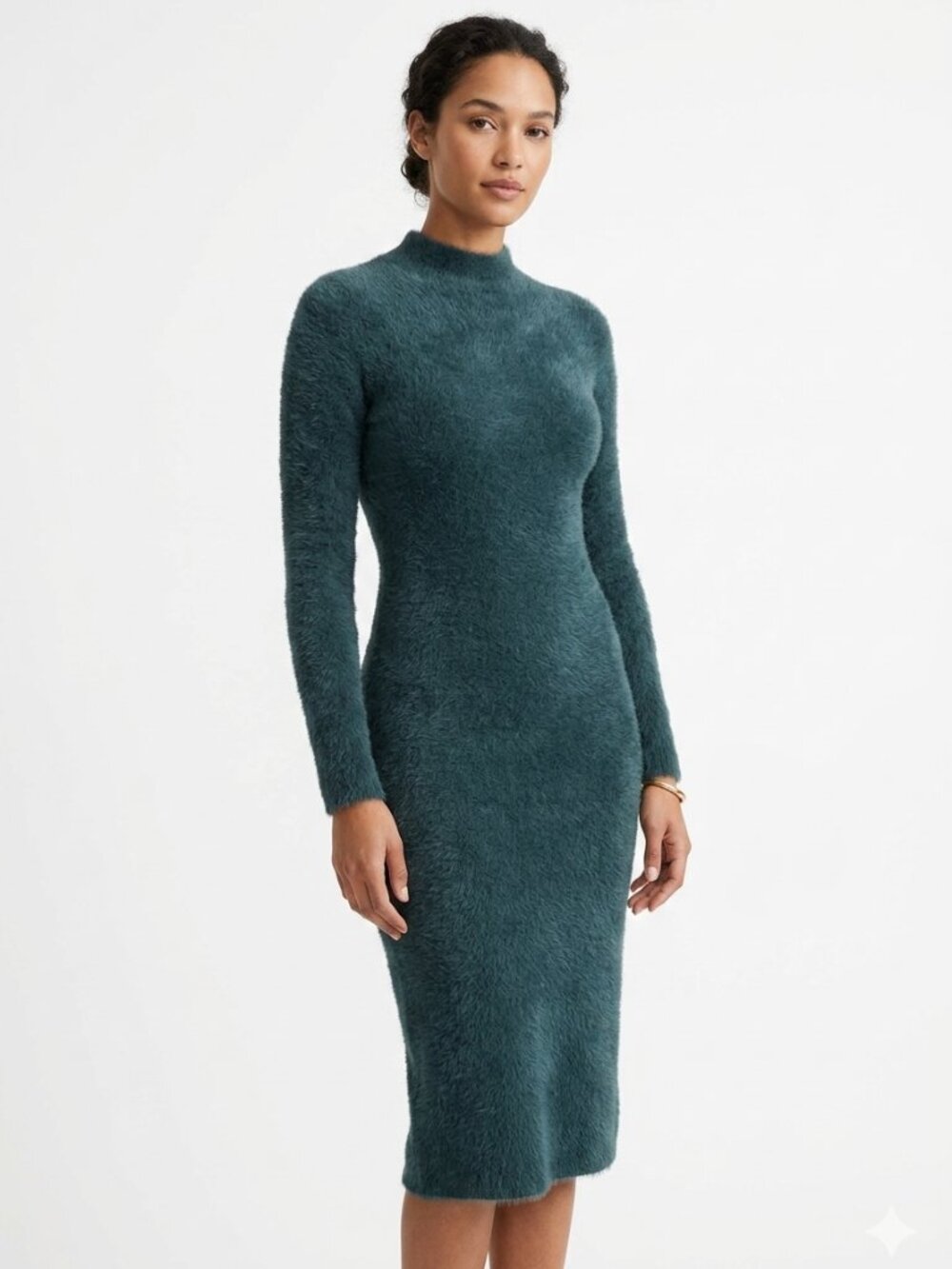 ARITZIA BABATON FUZZY KNIT DRESS IN EMERALD GREEN ARTICLE 80071 - XS